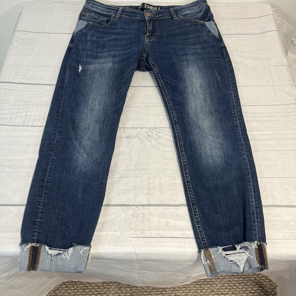Zhrill Denim Jeans Pants Women's sz 30 Blue Distressed Straight Leg Five Pockets - Picture 2 of 7